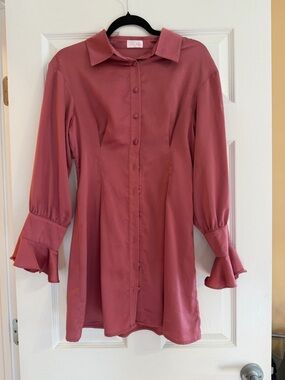 Pink Lily Dusty Rose Long-Sleeve Button Front Dress